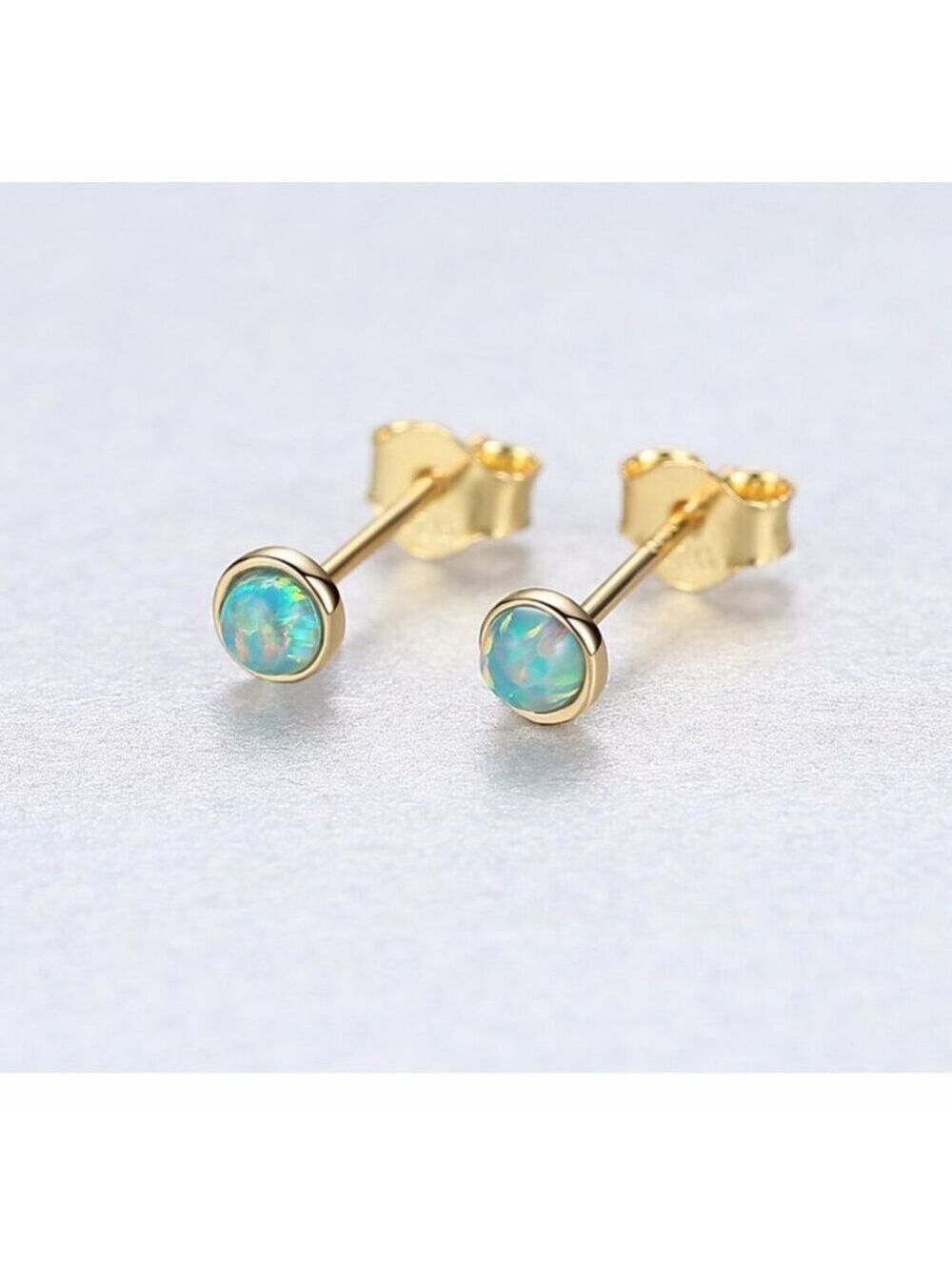 925 Sterling Silver 3mm Round Opal Stud Earrings - Picture 3 of 5